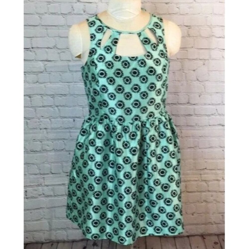 Eric & Lani Dress Green Black Print Cutout Neck Sleeveless XL